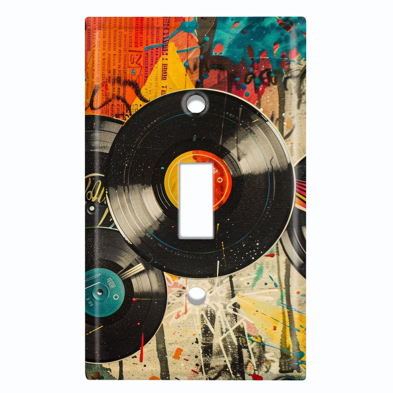 Metal Light Switch Wall Plate Outlet Cover (Printed Image of Vinyl Record Vintage Pop Art - Single Toggle)