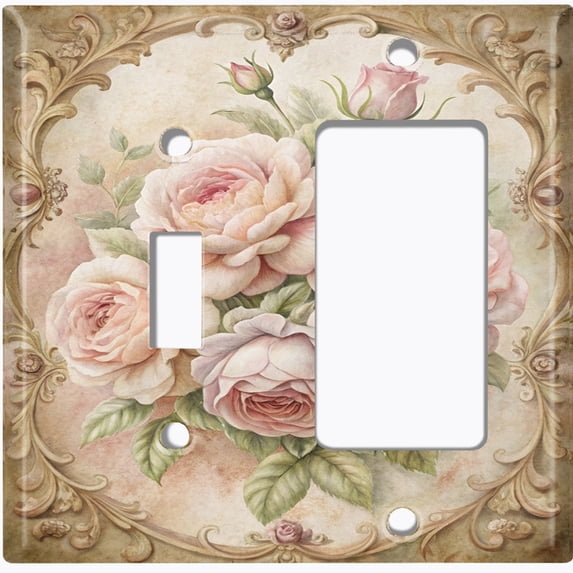 Metal Light Switch Wall Plate Outlet Cover (Printed Image of Watercolor Floral Bouquet - 2 Gang Toggle/GFI Rocker)