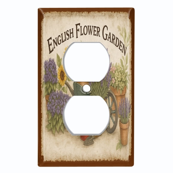 Metal Light Switch Wall Plate Outlet Cover (Printed Image of Watercolor Floral Sign - Single Duplex)
