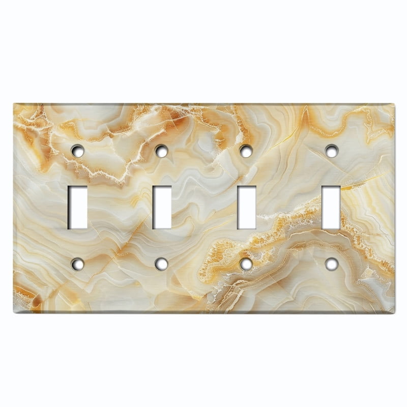 Metal Light Switch Wall Plate Outlet Cover (Printed Image of Weathered Marble - Quad Toggle)