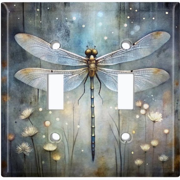 Metal Light Switch Wall Plate Outlet Cover (Printed Image of Whimsicle Dragonfly - Double Toggle)