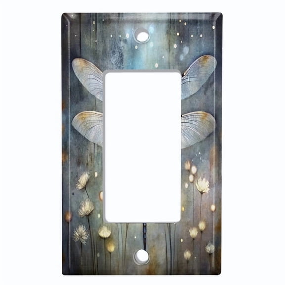 Metal Light Switch Wall Plate Outlet Cover (Printed Image of Whimsicle Dragonfly - Single GFI/Rocker)