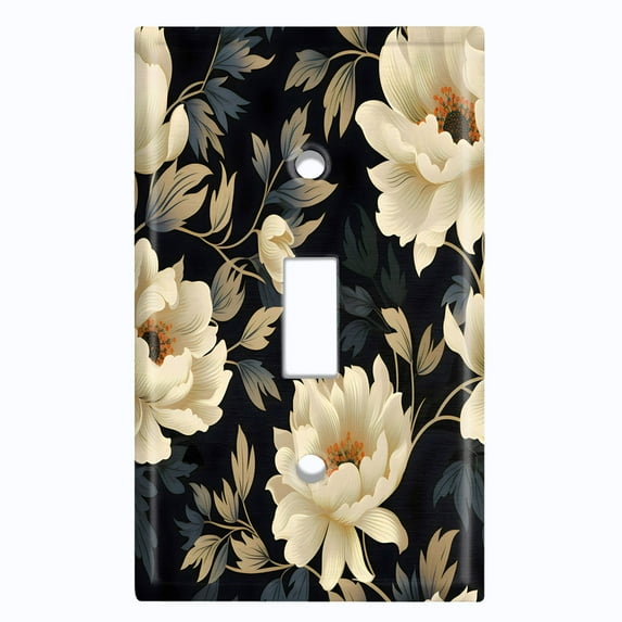 Metal Light Switch Wall Plate Outlet Cover (Printed Image of White Flowers - Single Toggle)