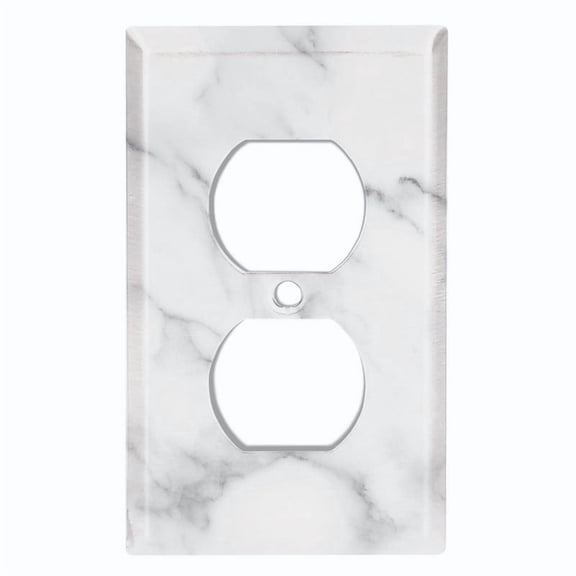 Metal Light Switch Wall Plate Outlet Cover (Printed Image of White Granite - Single Duplex)