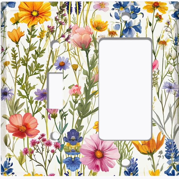Metal Light Switch Wall Plate Outlet Cover (Printed Image of Wildflowers - 2 Gang Toggle/GFI Rocker)
