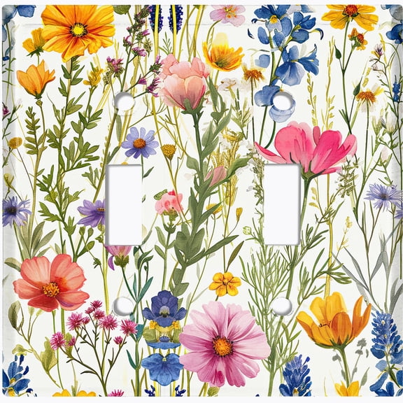 Metal Light Switch Wall Plate Outlet Cover (Printed Image of Wildflowers - Double Toggle)