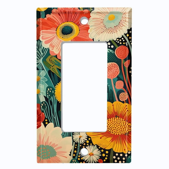 Metal Light Switch Wall Plate Outlet Cover (Printed Image of Wildflowers - Single GFI/Rocker)