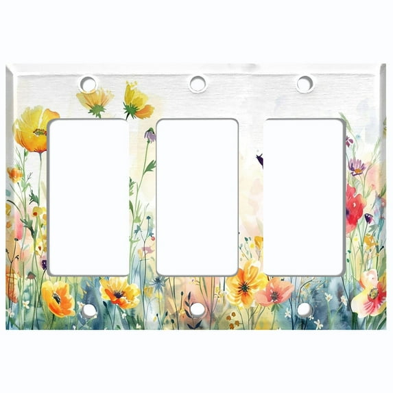 Metal Light Switch Wall Plate Outlet Cover (Printed Image of Wildflowers - Triple GFI/Rocker)