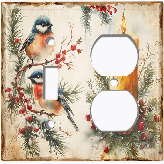 Metal Light Switch Wall Plate Outlet Cover (Printed Image of Winter Decor - 2 Gang Toggle/Duplex)