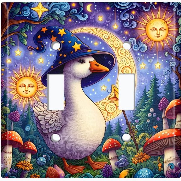 Metal Light Switch Wall Plate Outlet Cover (Printed Image of Wizard Duck - Double Toggle)