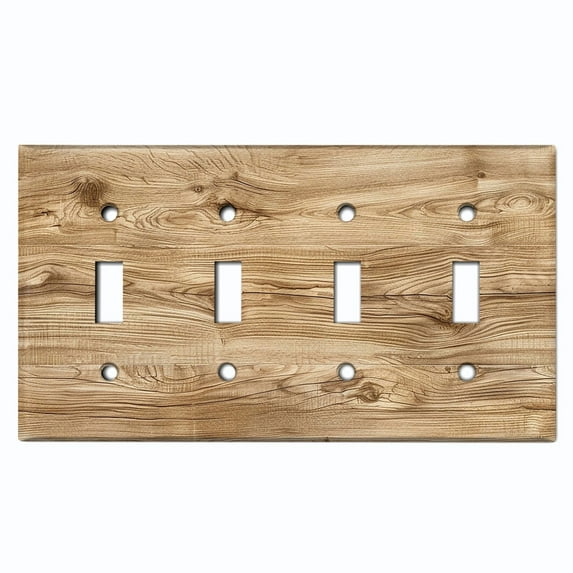 Metal Light Switch Wall Plate Outlet Cover (Printed Image of Wood Grain - Quad Toggle)
