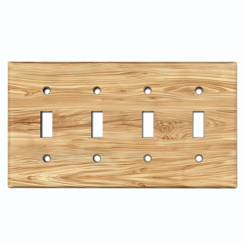 Metal Light Switch Wall Plate Outlet Cover (Printed Image of Wooden Grain Pattern - Quad Toggle)