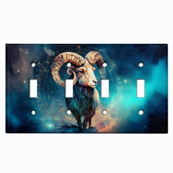 Metal Light Switch Wall Plate Outlet Cover (Printed Image of Zodiac Aries - Quad Toggle)
