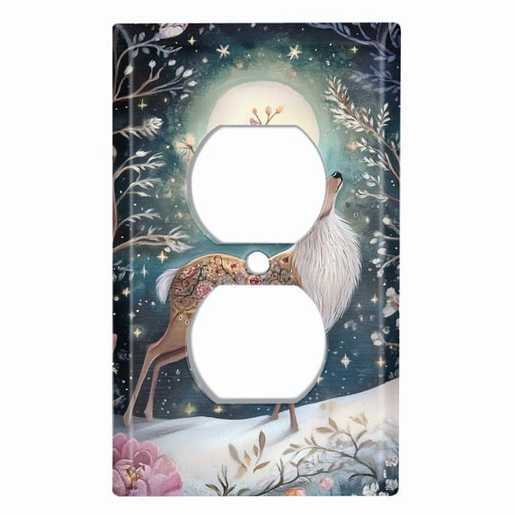 Metal Light Switch Wall Plate Outlet Cover (Reindeer in Snowy Forst - Single Duplex)