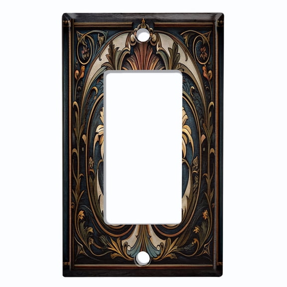 Metal Light Switch Wall Plate Outlet Cover (Rustic Botanical Emblem - Single GFI/Rocker)