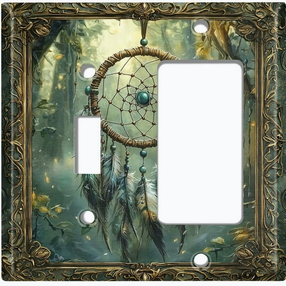 Metal Light Switch Wall Plate Outlet Cover (Rustic Dream Catcher - 2 Gang Toggle/GFI Rocker)