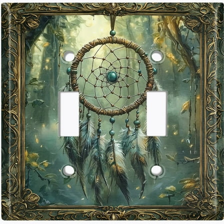 Metal Light Switch Wall Plate Outlet Cover (Rustic Dream Catcher - Double Toggle)