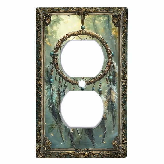 Metal Light Switch Wall Plate Outlet Cover (Rustic Dream Catcher - Single Duplex)