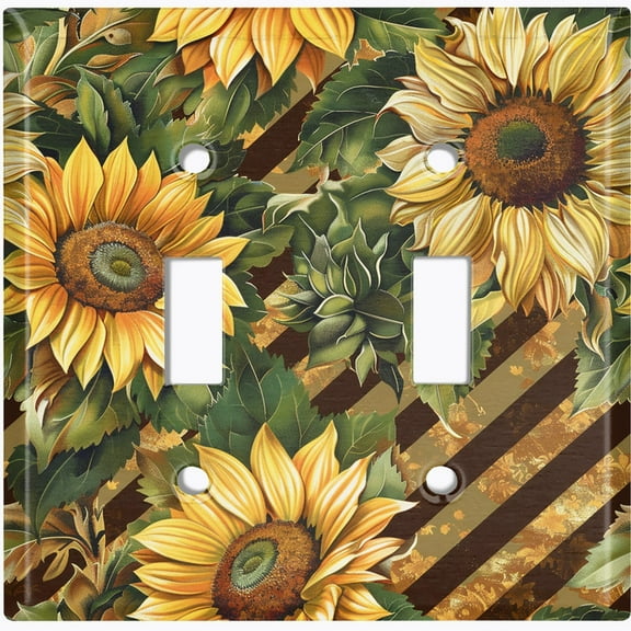 Metal Light Switch Wall Plate Outlet Cover (Rustic Sunflowers - Double Toggle)