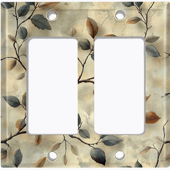 Metal Light Switch Wall Plate Outlet Cover (Rustic Tree Branch with Leaves - Double GFI/Rocker)