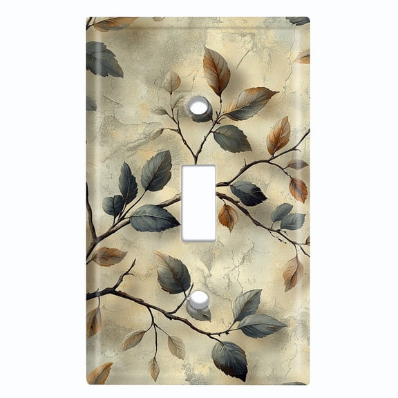 Metal Light Switch Wall Plate Outlet Cover (Rustic Tree Branch with Leaves - Single Toggle)