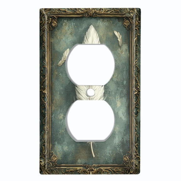 Metal Light Switch Wall Plate Outlet Cover (Rustic White Feather - Single Duplex)