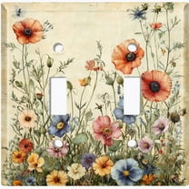Metal Light Switch Wall Plate Outlet Cover (Rustic Wildflowers - Double Toggle)
