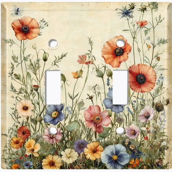 Metal Light Switch Wall Plate Outlet Cover (Rustic Wildflowers - Double Toggle)