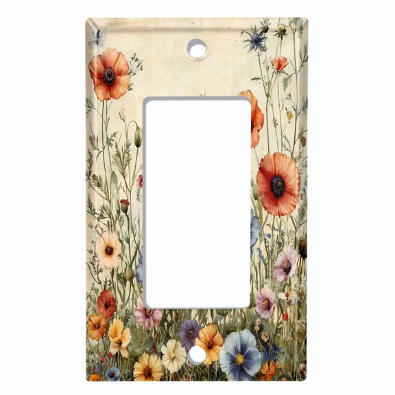 Metal Light Switch Wall Plate Outlet Cover (Rustic Wildflowers - Single GFI/Rocker)