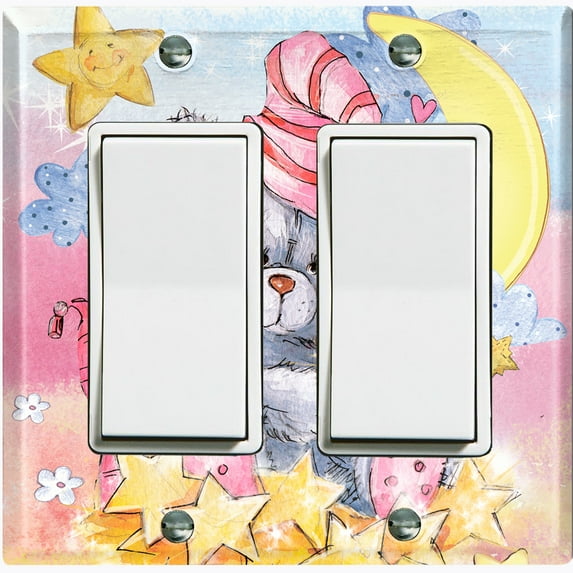 Metal Light Switch Wall Plate Outlet Cover (Sea Snail Starfish Pastel Glitter Reef Bubbles - Double Rocker)