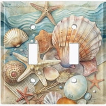 Metal Light Switch Wall Plate Outlet Cover (Seashell Collage - Double Toggle)