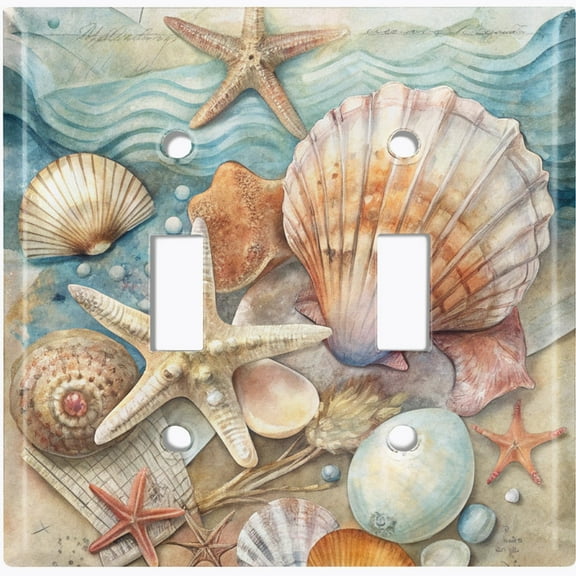 Metal Light Switch Wall Plate Outlet Cover (Seashell Collage - Double Toggle)