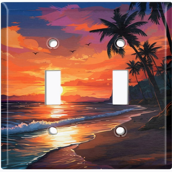 Metal Light Switch Wall Plate Outlet Cover (Siesta Beach Sunset - Double Toggle)