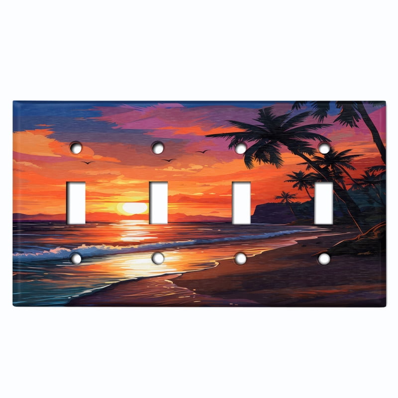 Metal Light Switch Wall Plate Outlet Cover (Siesta Beach Sunset - Quad Toggle)