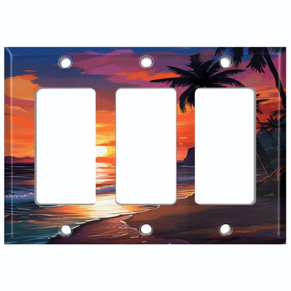 Metal Light Switch Wall Plate Outlet Cover (Siesta Beach Sunset - Triple GFI/Rocker)