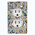 thumbnail image 1 of Metal Light Switch Wall Plate Outlet Cover (Spaceship UFO Astronaut Rocket Outerspace Star Gray - Single Duplex), 1 of 2
