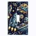 thumbnail image 1 of Metal Light Switch Wall Plate Outlet Cover (Spaceships and Planets - Single Toggle), 1 of 1