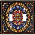 thumbnail image 1 of Metal Light Switch Wall Plate Outlet Cover (Stained Glass Floral Mandala - Double Toggle), 1 of 1