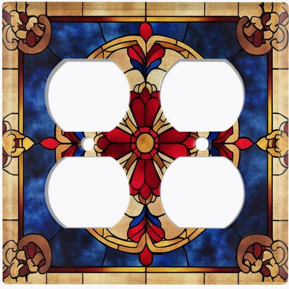 Metal Light Switch Wall Plate Outlet Cover (Stained Glass Flower - Double Duplex)