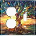thumbnail image 1 of Metal Light Switch Wall Plate Outlet Cover (Stained Glass Tree and Sunset - 2 Gang Duplex/Toggle), 1 of 1