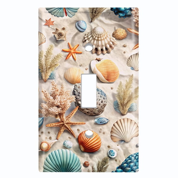 Metal Light Switch Wall Plate Outlet Cover (Starfish and Sea Shells on the Ocean Floor - Single Toggle)