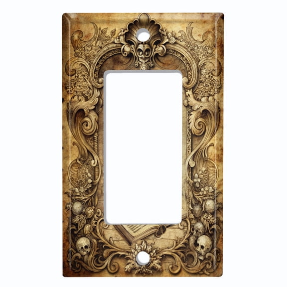 Metal Light Switch Wall Plate Outlet Cover (Symbolic Gothic Skull - Single GFI/Rocker)