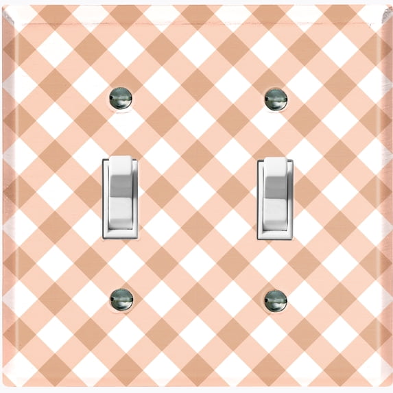 Metal Light Switch Wall Plate Outlet Cover (Tan Gingham Picnic Wallpaper - Double Toggle)