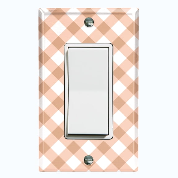 Metal Light Switch Wall Plate Outlet Cover (Tan Gingham Picnic Wallpaper - Single Rocker)