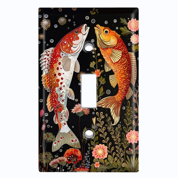 Metal Light Switch Wall Plate Outlet Cover (Traditional Japanese Koi Fish Art - Single Toggle)