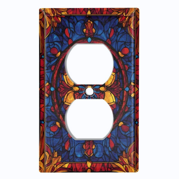 Metal Light Switch Wall Plate Outlet Cover (Vibrant Stained Glass Flower - Single Duplex)