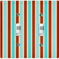 thumbnail image 1 of Metal Light Switch Wall Plate Outlet Cover (Vintage Burgundy Teal Striped Wall - Double Toggle), 1 of 2