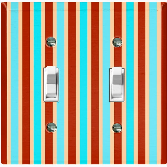 Metal Light Switch Wall Plate Outlet Cover (Vintage Burgundy Teal Striped Wall - Double Toggle)