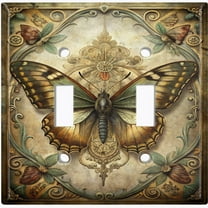 Metal Light Switch Wall Plate Outlet Cover (Vintage Butterfly - Double Toggle)