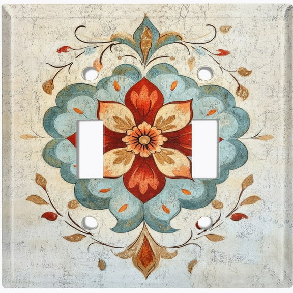Metal Light Switch Wall Plate Outlet Cover (Vintage Floral Damask Pattern - Double Toggle)